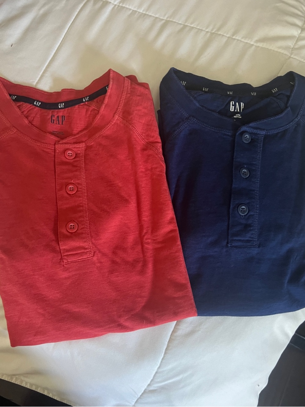 2 GAP S Men’s  Button-Down Henley Shirts - Red/Orange & Navy